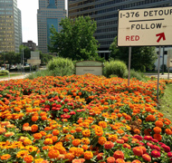 The Point Flower Garden at Liberty Ave. & Commonwealth Place - Downtown Pittsburgh - view from the off ramp