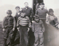 Archival photo of students in front of the
Bear Run School.