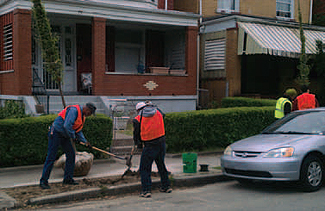 WPC staff and neighborhood volunteers planted trees along Race
Street in Pittsburgh’s Homewood area. Photo courtesy of Elwin Green.