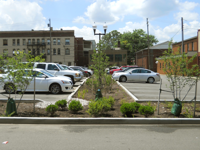 Green parking lots in the Borough of Carnegie.