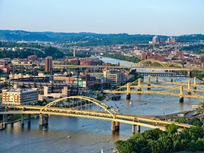 The Last Stretch of the Allegheny River in Pittsburgh Yellow Bridges, Photo by Mike Procario, flickr