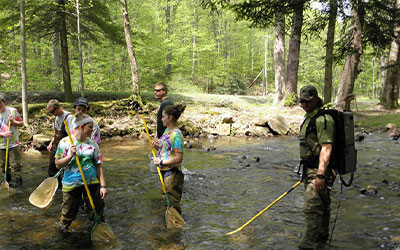 Volunteers in the water