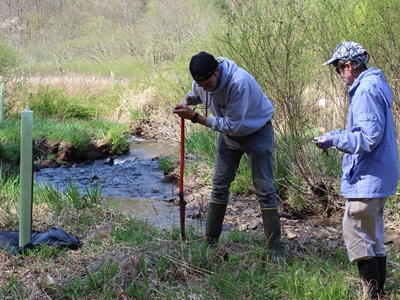 Volunteers planting riparian trees