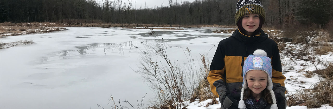 Children at Bear Run Nature Reserve in the winter