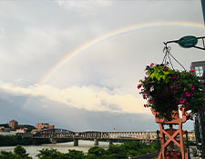 Rainbow over Pittsburgh and planter from Western Pennsylvania conservancy