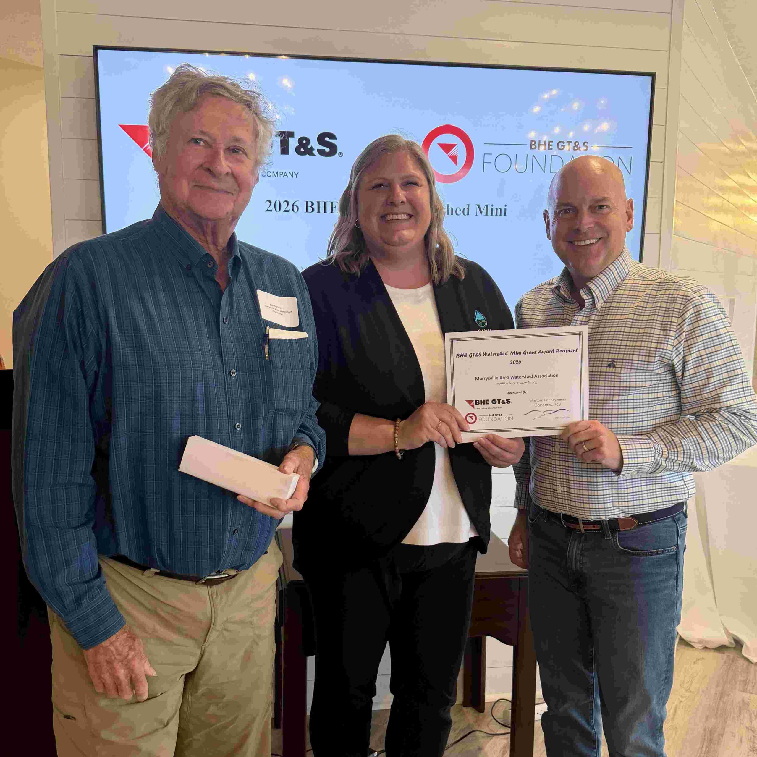 BHE GT&S Don Houser awards grant to Murrysville Area Watershed Association, Westmoreland County